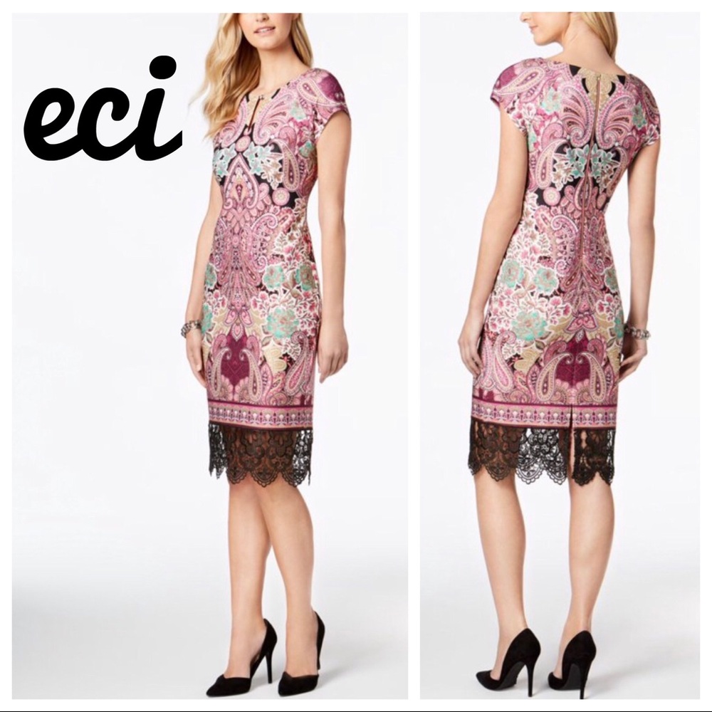 eci Lace Trim Sheath Dress M